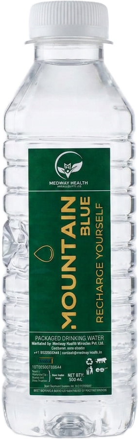 Mountain Blue 200 ML bottle of packaged drinking water