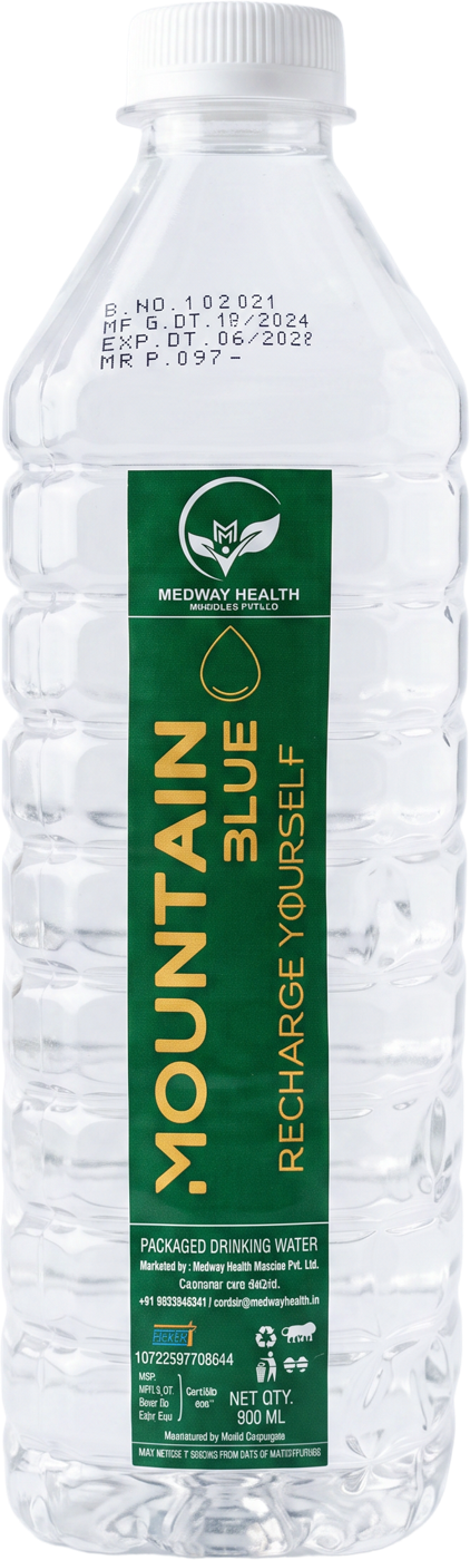 Mountain Blue 500 ML packaged drinking water bottle